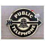 Retro Metal Public Telephone Sign