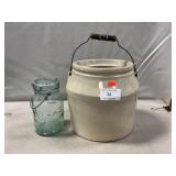 Glazed Stoneware Crock With Handle (No Lid),
