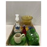 Colored Glass, Pottery, Oil Lamp