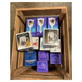Wooden Crate With Norman Rockwell Mugs, Bells,