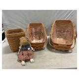 (3) Longaberger Baskets, Button & Spool Doll