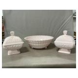 Jeanette Glass Footed Milk Glass Bowl & Pedestal
