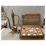 Vintage India Brass Ewer, Germany Porcelain Tea