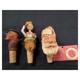 (3) Vintage Bottle Stoppers (One Santa Claus