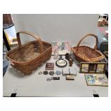 (2) Baskets, (2) Vintage Advertising Thermometers