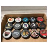(15) NHL, AHL & Advertising Hockey Pucks