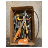 Box Lot With Garden Implements & Assorted Tools
