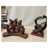Hand-Carved Triple Foo Dog Group, Bronze-Toned