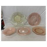 Lancaster Glass Co. Yellow Cake Plate & Pink