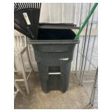 Trash Can w/ 2 Brooms & Rack