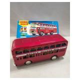 (1) Vintage Friction Tin Litho Double Decker Toy