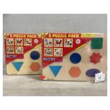 (2) New 5 Pack Wooden Puzzle Sets