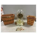 Elgin Anniversary Clock, (2) Longaberger Baskets,