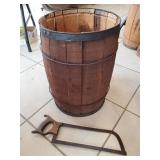 (1) Vintage Wooden Nail Barrel & (1) Hand Saw