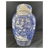 Porcelain Covered Blue Decorated Urn, 10 1/2"