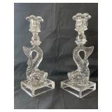 Cambridge Dolphin Candlestick Pair, Clear