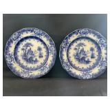 2 Flow Blue Plates "Troy". Crazing on both.