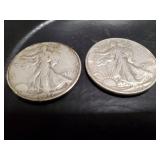 (2) U.S. Silver Walking Liberty Half Dollar Coins