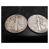 (2) U.S. Silver Walking Liberty Half Dollar Coins
