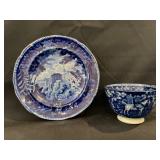 Flow Blue Cup & Saucer, "Italian Scenery, Scene