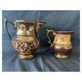 2 Copper Luster Creamers, 5 1/2" & 4 1/4"