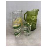 Libby Golden Wheat Pitcher, MCM Green Daisy