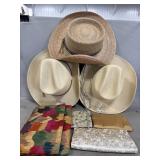 (4) Vintage Bags & (3) Cowboy Hats