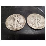 (2) U.S. Silver Walking Liberty Half Dollar Coins