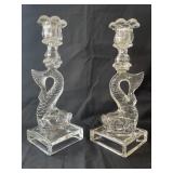 Cambridge Dolphin Clear Glass Candlesticks, 10