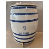 Blue Stripe Stoneware Water Cooler, "Ice Water