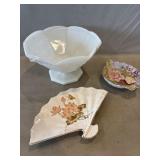 Lefton Plate With Water Mark. Milk Glass Pedestal