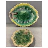 Vintage Majolica Leaf Form Serving Dish & Bowl