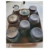 Box Lot Of Assorted Vintage Canning Jars & More