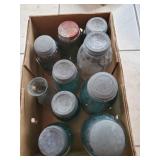 Box Lot Of Assorted Vintage Blue Canning Jars,