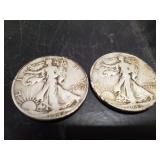 (2) U.S. Silver Walking Liberty Half Dollar Coins