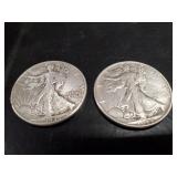 (2) U.S. Silver Walking Liberty Half Dollar Coins