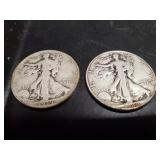 (2) U.S. Silver Walking Liberty Half Dollar Coins