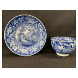 Flow Blue Cup & Saucer, Mountain Scene with
