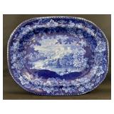 Flow Blue Platter, Castle, Davenport Mark with
