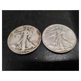 (2) U.S. Silver Walking Liberty Half Dollar Coins