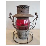 (1) Vintage Railroad Lantern w/ Red Glass Globe