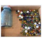 Blue Ball Jar Full of Marbles with Shooters
