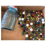Blue Ball Jar Full of Marbles with Shooters