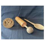 Butter Stamp Flower Pattern, Wooden Spoon &