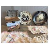 Box Lot With Collector Plates, Country Scene Box,