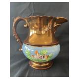7" Copper Luster Pitcher with Lions and Cherubs
