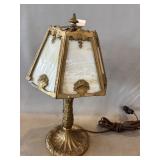 Slag Glass Table Lamp, 13" Tall. Shade Needs