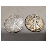 (2) U.S. Silver Walking Liberty Half Dollar Coins