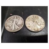 (2) U.S. Silver Walking Liberty Half Dollar Coins