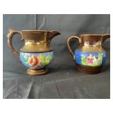 2 Copper Luster Creamers, 4" & 3 3/4"